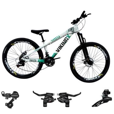 Imagem de Bicicleta 26 VikingX T25 21v Cambios Traseiro e Dianteiro e Trocador Shimano Pneu Aro 26 Balão Preto-Unissex