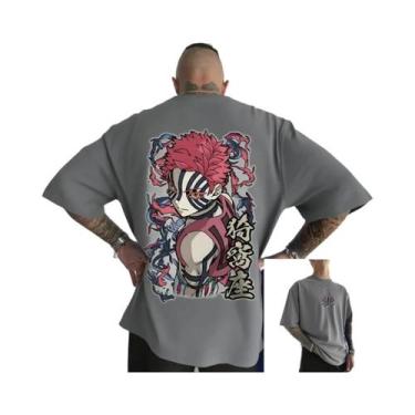 Imagem de Camiseta Oversized Masculina Akaza Demon Slayer Anime Em Algodão Manga