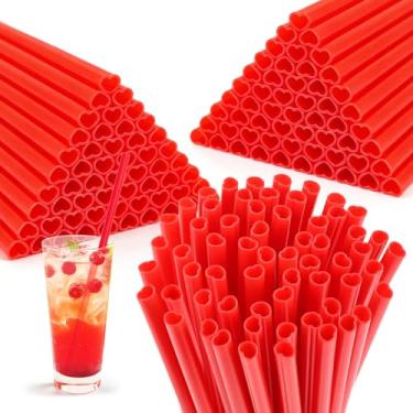Imagem de 200 canudos de coração vermelho embrulhados individualmente canudos de plástico descartáveis em forma de coração canudos de coquetel para chá de bebê dia dos namorados suprimentos de festa de