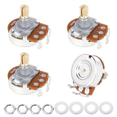 Imagem de Banworks Potenciômetro de latão A500K + B500K (2A2B) M8 rosca métrica tamanho completo 18 estrias curtas 15 mm eixo dividido áudio e linear para Epiphone Les Paul LP/SG Squier Strat/Tele 4 peças JT