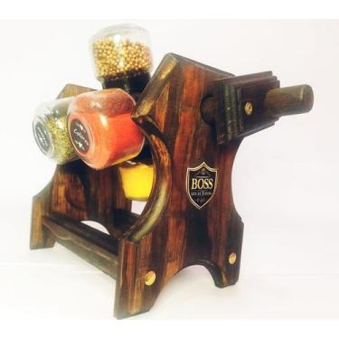 Imagem de Porta Temperos Condimentos Giratório com Manivela e 06 Potes - Boss Ar