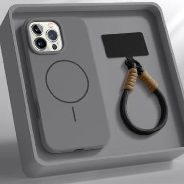 Imagem de IRTGFG Capa magnética de luxo com cordão de silicone líquido e capa macia para iPhone 16E (para iPhone 16E/cinza)