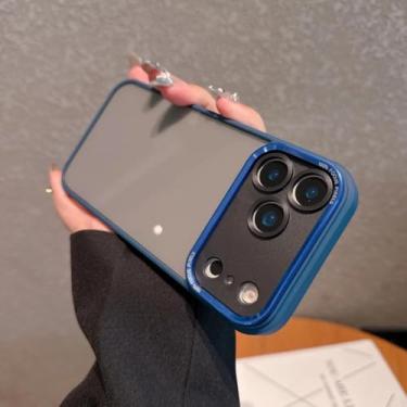 Imagem de SFDSUH Capa protetora transparente preta com moldura macia e lente de metal para iPhone 16 Pro (para iPhone 16 Pro/Azul Escuro)