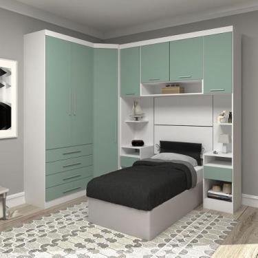 Imagem de Quarto de Canto Solteiro com Guarda Roupas e Mesas de Cabeceira Alpes 