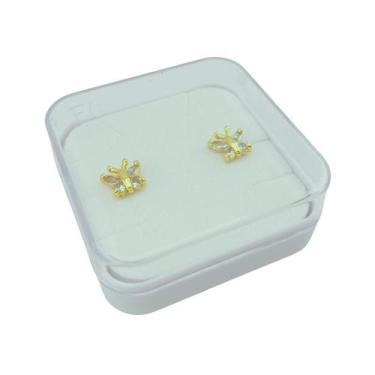 Imagem de Brinco Baby Borboleta com Zircônia Folheado a Ouro - Ideal para Bebês 