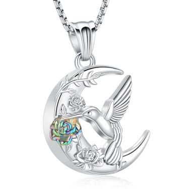 Imagem de Joias de cremação, lua crescente e urna de beija-flor, colares para cinzas para mulheres e homens, pingente de cinzas humanas memorial de cinzas de rosa, Sem Pedra Preciosa