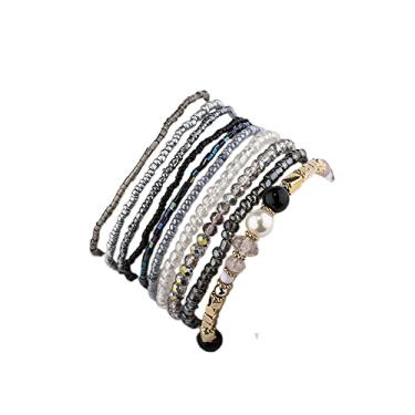 Imagem de Fuqimanman2020 Boho Multicamadas Cristal Contas Empilháveis Pulseiras Elásticas Simuladas Pérola Boêmia para Mulheres Meninas Boho Joias Artesanais, Cristal, Pérola sintética