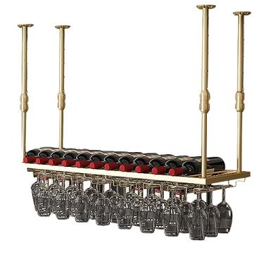 Imagem de pcagfaajmh Suporte de copo de vinho de teto, suporte de garrafa de ferro flutuante, prateleira de vinho, expositor de taças montado na parede, 60 cm-200 cm, suporte de metal ajustável para pendurar