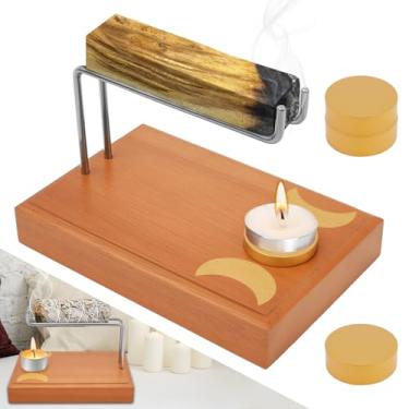 Imagem de Suporte Palo Santo, suporte de sálvia para incenso de madeira natural para sálvia ardente com 4 bandejas de suporte de vela para sua meditação, ioga, quarto, decoração de presente