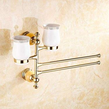 Imagem de Suporte de toalheiro montado na parede com suporte giratório de aço inoxidável com luz brilhante toalheiro de banheiro suportes de toalha para banheiro hotel cozinha ouro rosa 3 xícaras 3 barras de