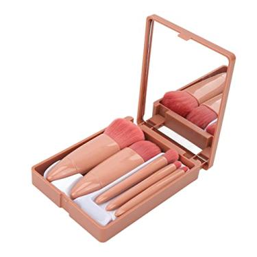 Imagem de Cosiki Conjunto de Pincéis de Maquiagem à Prova D'água, Portátil, Sombra, Espelho Completo, Kit de Pincéis Cosméticos para Toda a Maquiagem Redonda, Rosa, 5 Peças