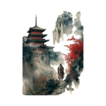 Imagem de Pintura Em Tela De Guerreiro Samurai Da Lua Vermelha, Paisagem Japones
