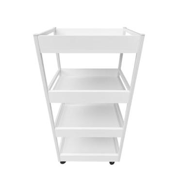 Imagem de Carrinho De Salão 4 Prateleiras MDF com Rodízios Portátil Moderno – Organizador Multiuso para Estética, Beleza e Armazenamento de Objetos(Branco)