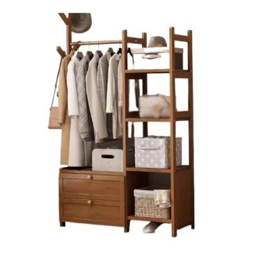 Imagem de Cabide de roupas de corredor com gaveta de armazenamento cabide de casaco doméstico cabide para pendurar no quarto cabide de armazenamento de guarda-roupa aberto suporte de chapéu (marrom, médio)