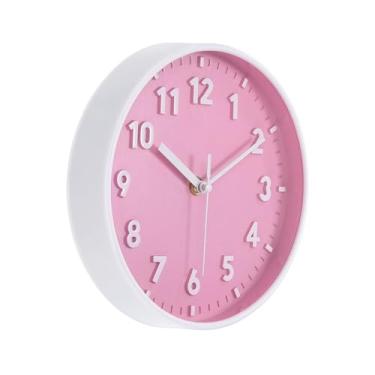 Imagem de Relógio de parede de 20 cm, número 3D, quartzo, operado por bateria, silencioso, sem tique-taque, relógios de parede redondos para escritório, quarto, relógio de parede decorativo (rosa)