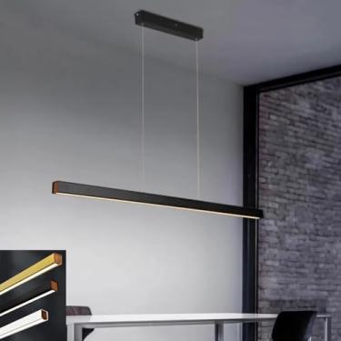 Imagem de Luminária pendente LED moderna para mesa de jantar, com intensidade de cor ajustável de 3000K a 6000K, controle remoto e ideal para sala de jantar, cozinha, escritório, bar e loja (preta, 10