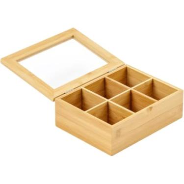 Imagem de Organizador Porta Chá Sachê Bambu Caixa Decorativa Bijuterias 6/8 Divisórias Especiarias - 21 * 16 * 8cm, Complementa Decoração Casual ou Clássica(30CM)