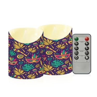 Imagem de Wassud Pacote com 2 velas coloridas de carnaval carnaval sem chama com controle remoto, velas realistas cintilantes com temporizador, velas decorativas para Natal, casamento, festa, decoração de casa