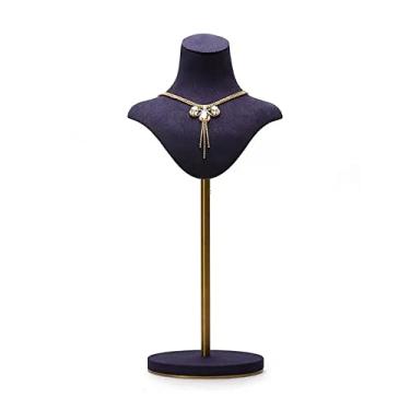 Imagem de KEG801302 Suporte de exibição de joias de veludo para exibição de busto, suporte de altura ajustável, suportes de manequim de joias roxas e expositores organizador de joias