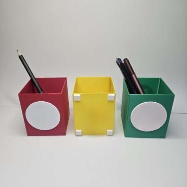 Imagem de Kit de 4 Organizadores Criativos - Porta-Caneta e Lápis para Mesa de Escritório e Home Office, Design Único e Prático (3 UNI - MARIO, LUIGI E INTERRO)