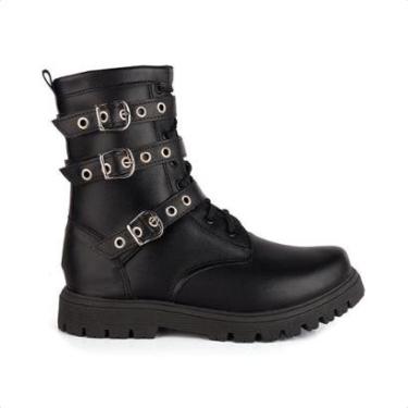 Imagem de Coturno Infantil Cano Alto Fivelas Sola Tratorada Feminina Fashion-Feminino