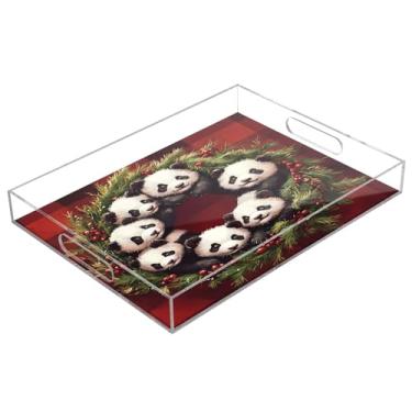 Imagem de STAYTOP Linda guirlanda de Natal panda bandeja de acrílico para servir 15,7 x 11,20 cm, bandejas decorativas à prova de derramamento, organizador de bancada para café da manhã, chá, comida, maquiagem