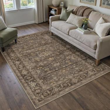 Imagem de WondRg Tapete lavável 10 x 12 cm para sala de estar, quarto, vintage, marrom, macio, tapete tradicional, retrô, antiderrapante, para sala de jantar, entrada, dormitório, cozinha