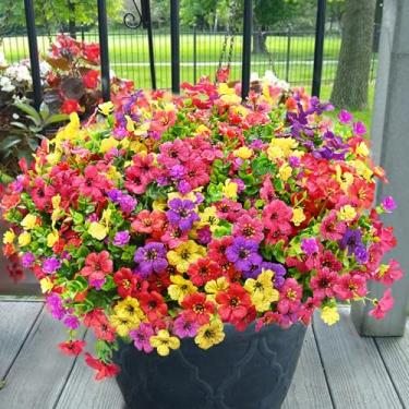 Imagem de Yastouay Flores artificiais para atividades ao ar livre, 22 pacotes de flores artificiais para decoração resistente a UV, plantas artificiais realistas e flores falsas para varanda da frente, caixa de