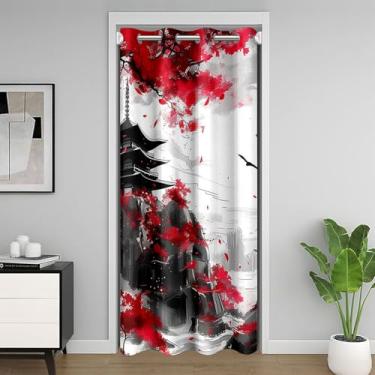 Imagem de jejeloiu Cortina de porta Samurai para privacidade de porta japonesa Ukiyoe capa de armário de flores de cerejeira cortina divisória de quarto 86,4 cm x 203,2 cm montanha quarto sala de estar janela