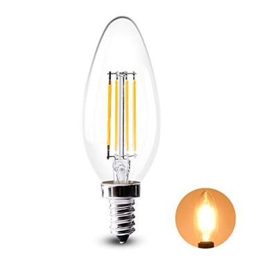 Imagem de Lâmpada LED tipo vela E14 4W com filamento transparente C35, temperatura de cor branco quente 2700-3000K, rosca pequena Edison, não dimerizável (4W, 1 unidade)
