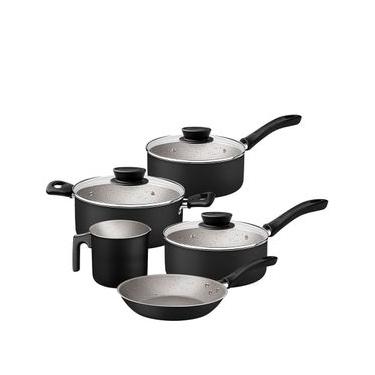 Imagem de Jogo de Panelas 5 Peças Tramontina Linz em Alumínio com Revestimento Antiaderente Starflon Max – Preto