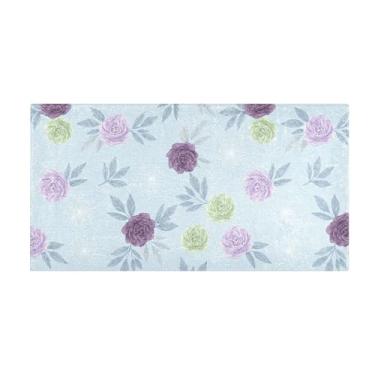 Imagem de Burbuja Tapete de corredor flores de pelúcia antiderrapante tapete de cozinha suporte de borracha para corredor, quarto, sala de estar, decoração de entrada, lavável na máquina, 51 x 99 cm