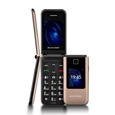 Imagem de Celular Multilaser Flip Vita Duo Dual Chip com duas telas + Botão SOS + Rádio FM + MP3 + Bluetooth + Câmera - Dourado – P9163