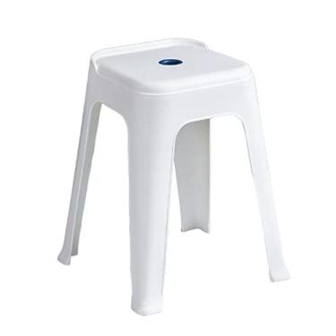 Imagem de Conjunto de bancos empilháveis, pacote com 4 banquetas quadradas para guidão e apoio para os pés - Cadeiras de jantar empilháveis portáteis de plástico para sala de estar em casa interna/externa