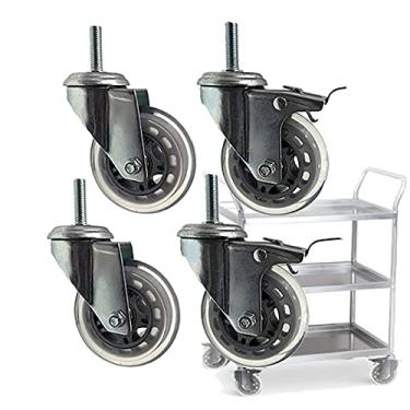 Imagem de Rodízios giratórios resistentes 75 mm - pacote com 4, opções M8/M10/M12, capacidade de carga de 200 kg, ideal para carrinhos e móveis - Rodas duráveis com freios para facilitar a mobilidade
