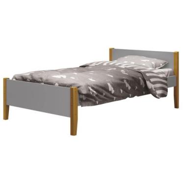 Imagem de Cama Babá Solteiro Simba Cinza Fosco com Madeira - Reller