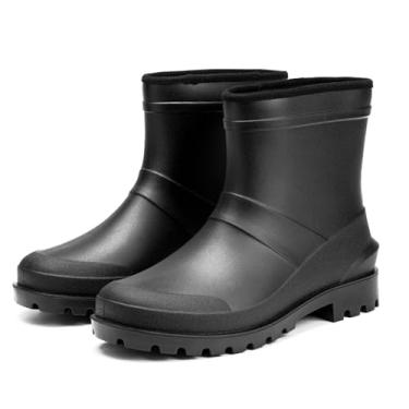 Imagem de pfoosnd Botas de chuva masculinas, botas de chuva de borracha à prova d'água PVC leves e duráveis botas de jardim, Preto, 43