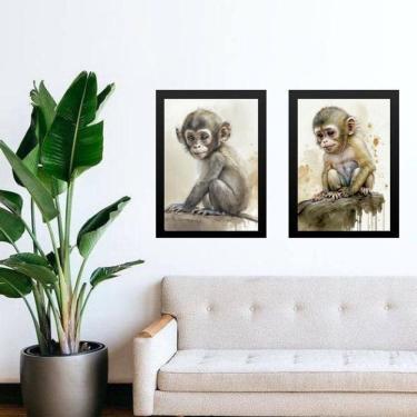 Imagem de Kit 2 Quadros Aquarela Macaquinho 24X18Cm - Com Vidro