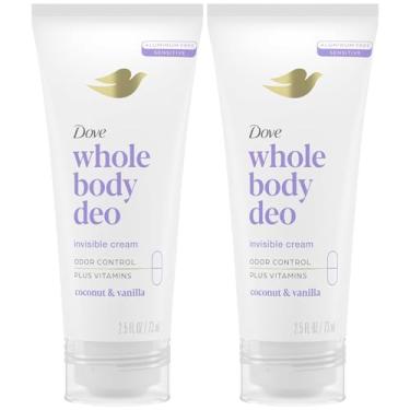 Imagem de Dove Whole Body Deo Desodorante em creme invisível sem alumínio, coco e baunilha para controle de odor 72h, 75 g (pacote com 2)