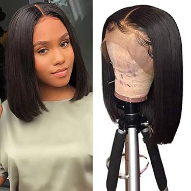 Imagem de Perucas de cabelo humano liso 33 x 10 para mulheres negras com 180% de densidade virgem brasileira com fecho de renda pré-arrancada com cabelo de bebê, linha do cabelo natural de 30 cm (renda 3D)