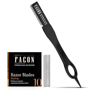 Imagem de Facón Barbeador masculino – Kit profissional de modelagem de barba com 11 lâminas de substituição, modelador de bigode, aparador e alinhamento, lâmina de borda reta de precisão premium 100% aço