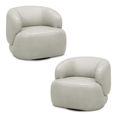 Imagem de Kit 2 Poltronas Decorativas Verona Sala de Estar Base Giratória Aço Couro Off White