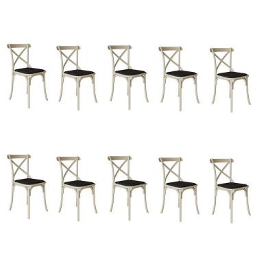 Imagem de Kit 10 Cadeiras Katrina Assento Corano Preto Aço Off White Bege