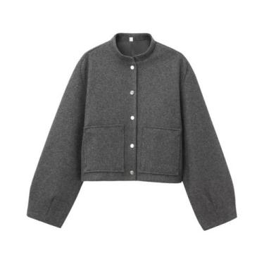 Imagem de Jaqueta Bomber Feminina Solta Com Corte 3D, Manga Longa E Bolsos Aplic