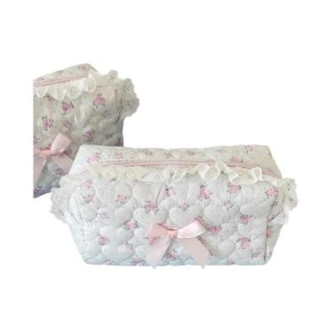 Imagem de Bolsa De Maquiagem Feminina Com Renda Floral, Organizador De Viagem, N