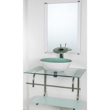 Imagem de Gabinete De Vidro Banheiro Inox 60Cm Cuba Redonda Branco