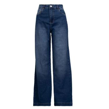 Imagem de Calça Jeans Feminina Sawary Wide Leg Azul, Azul, 40