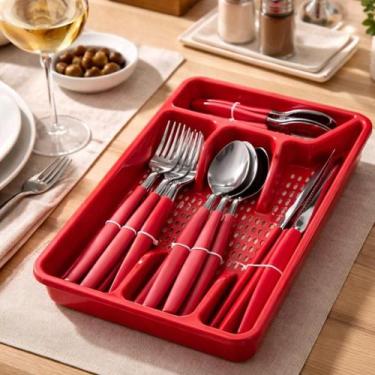 Imagem de Conjunto Jogo de Faqueiro Inox Com Gaveteiro 25 Peças Talher Talheres 