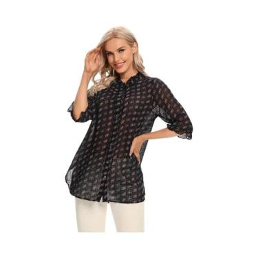 Imagem de Camisa casual elegante tecida feminina para primavera e verão - NONE, 