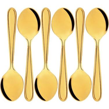 Imagem de Conjunto c/ 6 colheres de sobremesa aço inox dourado lyor gastro 16cm